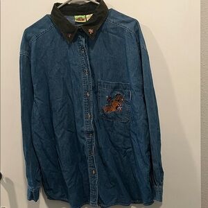 Scooby-Doo Denim Button-Up Shirt with Embroidered Pocket